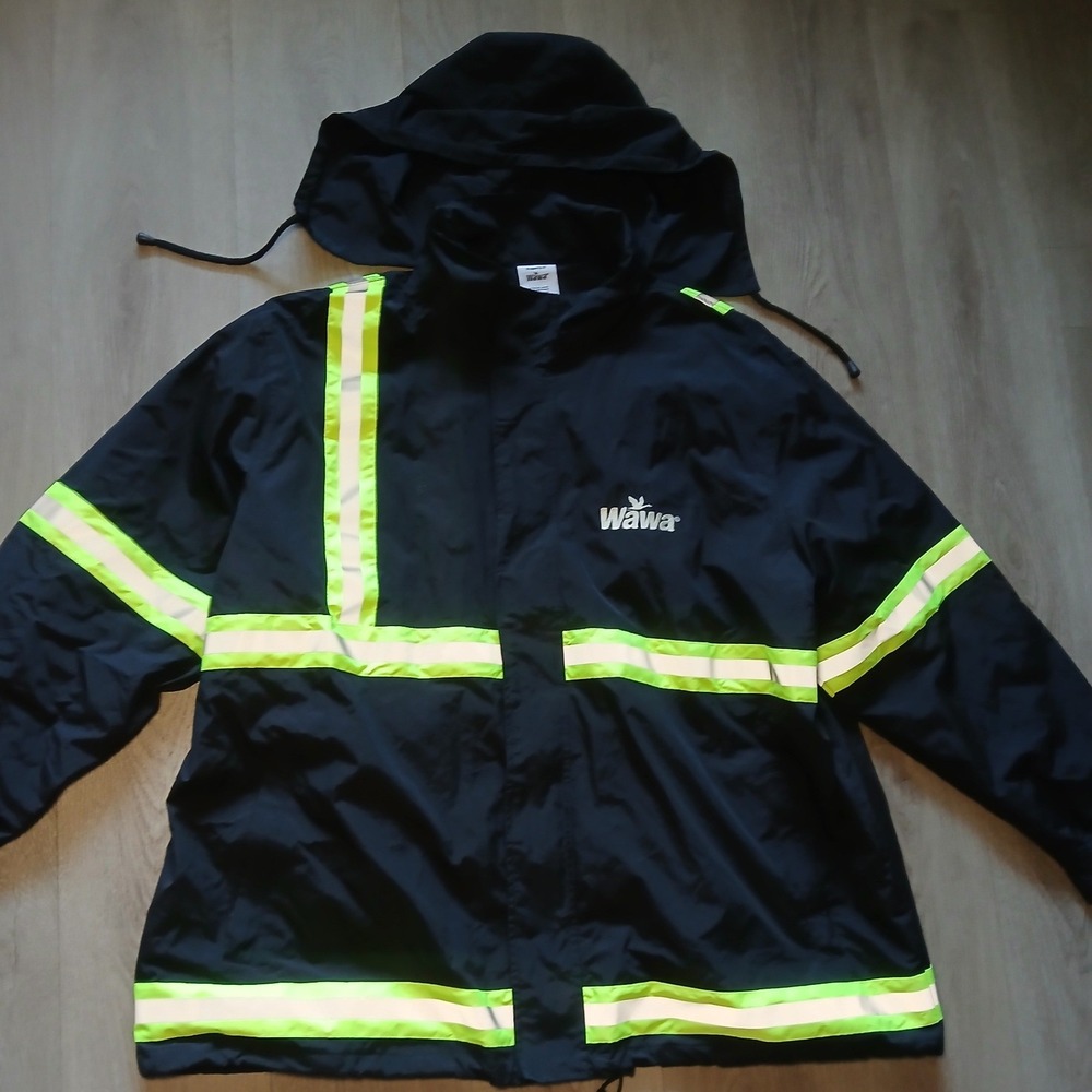 Wawa Jacket Mens XL Black Reflective Hi-Vis Safety Hooded 3-Season Workwear